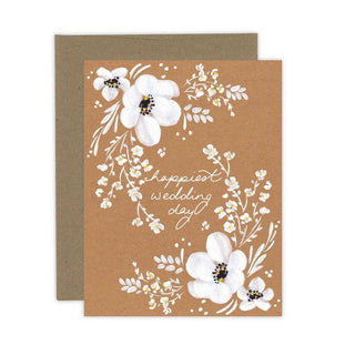 Kraft Happiest Wedding Day White Floral Card