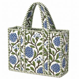 Mini Sage/Blue Floral Quilted Tote Bag