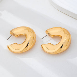 Gold Chunky Dome Crescent Hoop Earrings