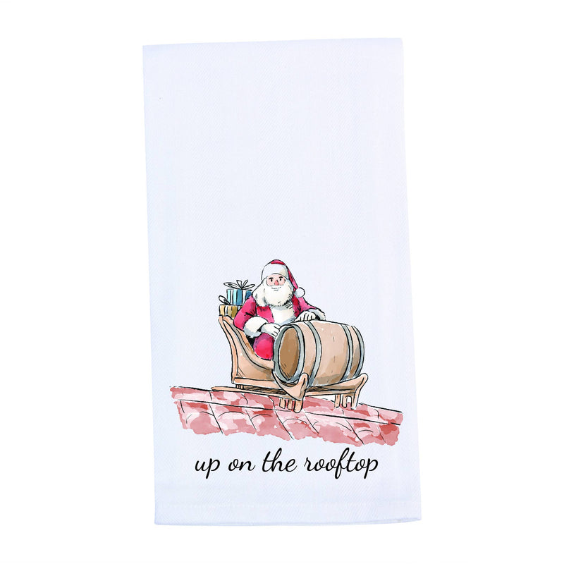 Up On The Rooftop Bourbon Whiskey Christmas Tea Towel