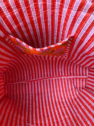 Orange Quilted Bag With Pink Floral