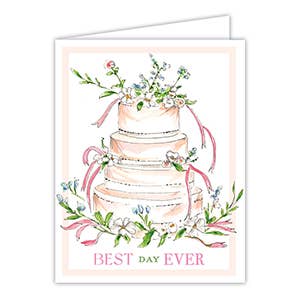 Best Day Ever Wedding Cake with Flowers Greeting Card
