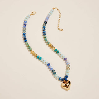 Marbled Beaded 17" Puffy Heart Pendant Necklace