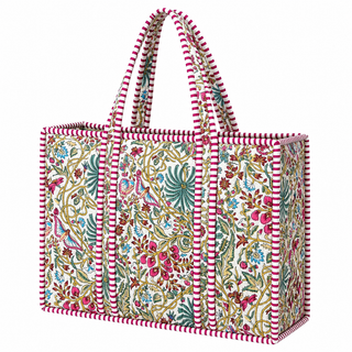 Large Pink Multicolor Floral Quilted Tote Bag