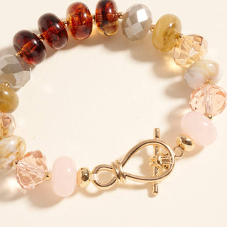 Marbled Ombre Resin Oval Beaded Stretch Bracelet