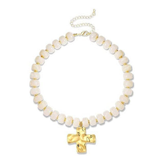 Flat Disc Bead Cross Pendant Necklace