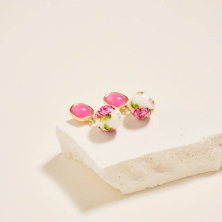 Ceramic Pattern Printed Bead Drop Earrings