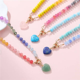 Natural Stone Semi-Precious Glass Heart Necklace