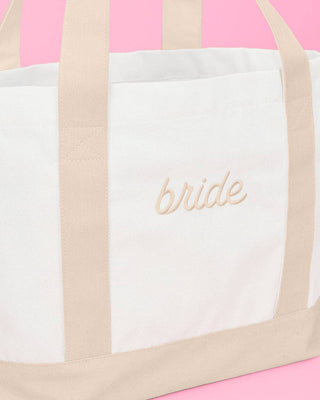 Embroidered Neutral Bride Tote Bag