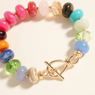 Marbled Ombre Resin Oval Beaded Stretch Bracelet