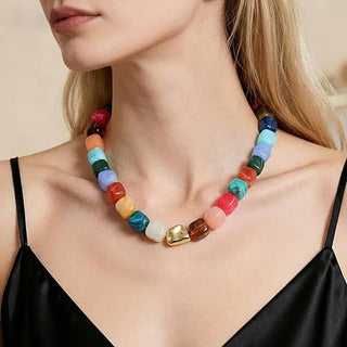 Dopamine-Colored Resin Bead Necklace