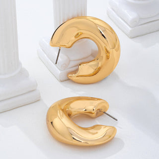 Gold Chunky Dome Crescent Hoop Earrings