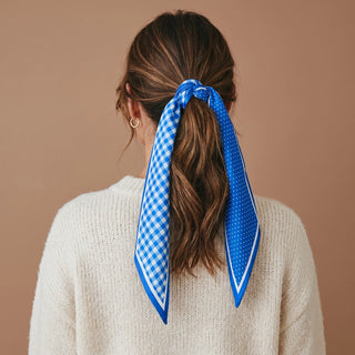 Gingham Blue Twirl & Tie Scarf