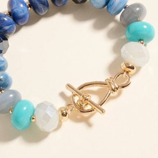 Marbled Ombre Resin Oval Beaded Stretch Bracelet
