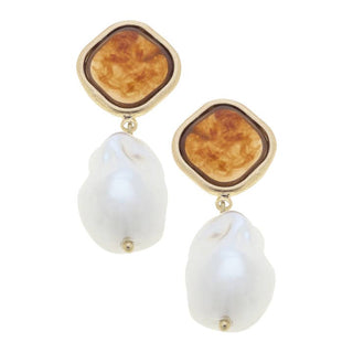 Amber Pearl Marble Earring