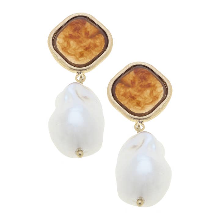 Amber Pearl Marble Earring