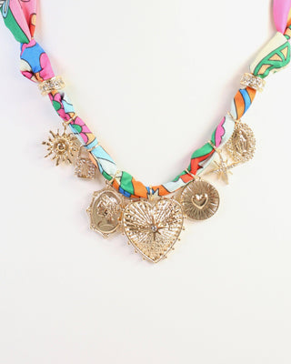 Polly Scarf Charm Necklace Pink Multi