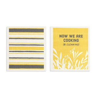 Gold Grey Stripe Biodegradable Dish Cloths Set