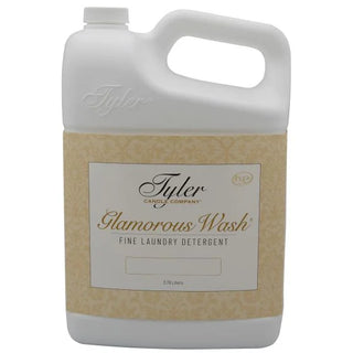 Gallon container of Tyler Glamorous Wash laundry detergent on a white background