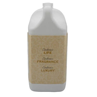 Bottle of Embrace Life Fragrance with beige label on a white background
