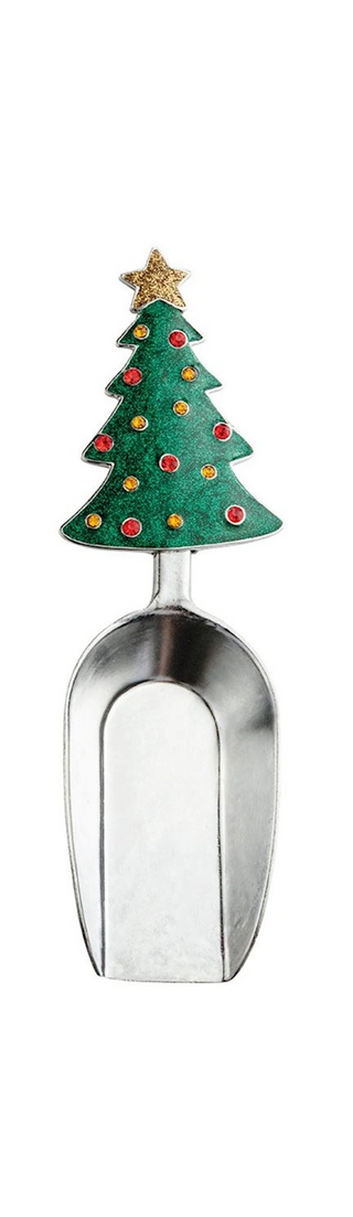 Decorative Christmas tree-shaped scoop with a silver base on a white background