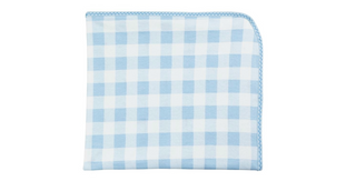 Blue and white checkered fabric on a white background