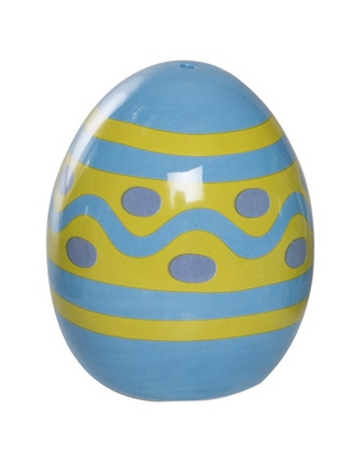 Decorative egg with blue and yellow pattern on a white background
