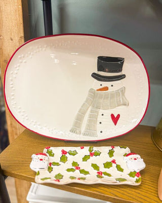 Snowman Red Heart Ceramic Platter