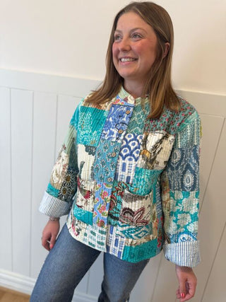 Blue Patchwork Quilted Jacket