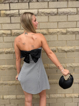 Black & White Mini Dress with Bow Detail