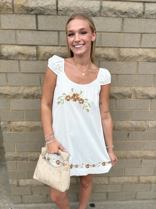 White Mini Dress with Floral Details