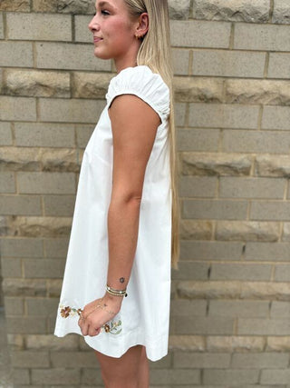 White Mini Dress with Floral Details
