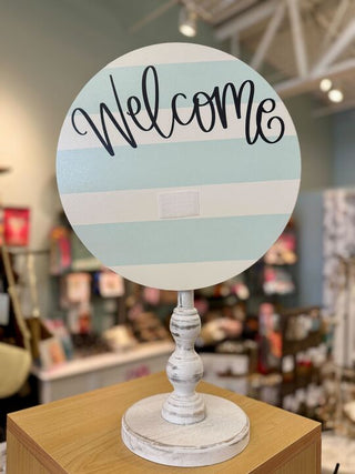 Welcome Interchangeable Topper Aqua Gingham
