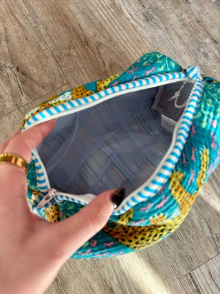 Teal Tiger Quilted Makeup Bags