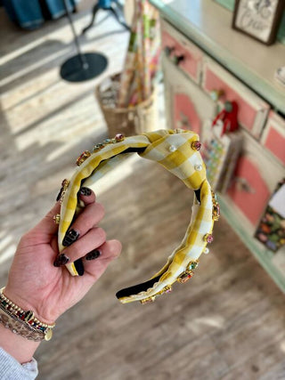 Yellow Plaid Easter Charm Headband