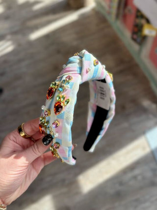 Blue/Pink Plaid Easter Charm Headband