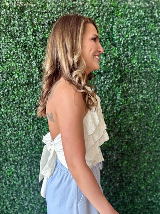 White Eyelet Halter Tank
