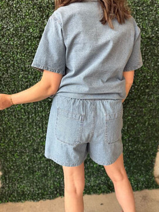 Denim Elastic Waist Shorts