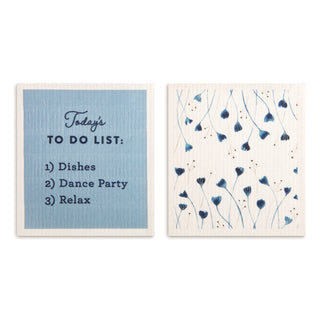 Blue Wildflowers Biodegradable Dish Cloths Set