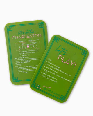 Two green cards with text and design elements on a white background