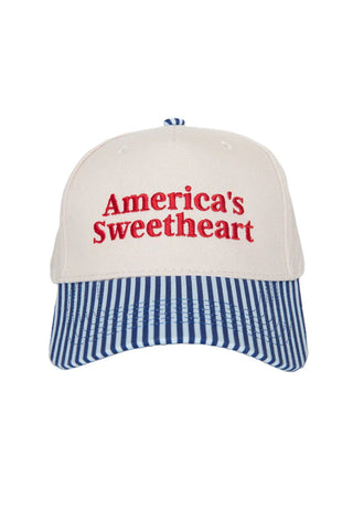 Cap with 'America's Sweetheart' text on a white background