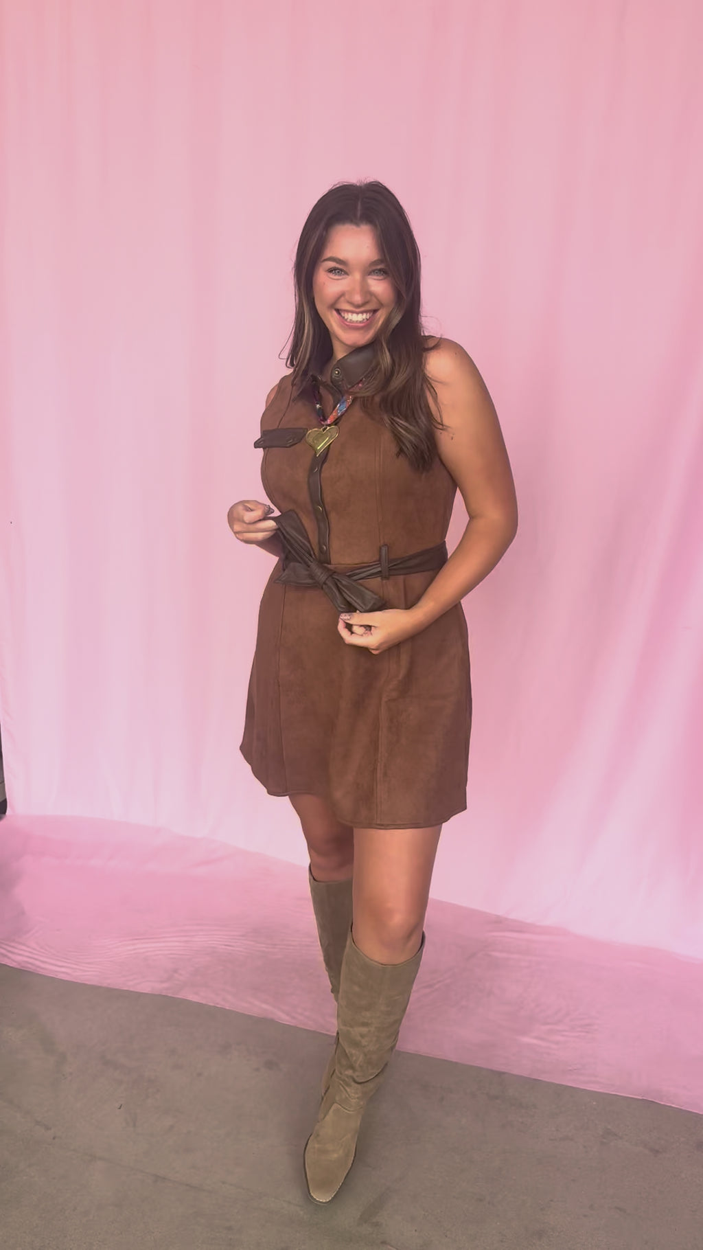 girl wearing brown dress