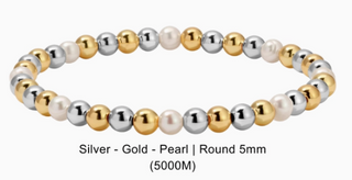 Bracelet with silver, gold, and pearl beads 