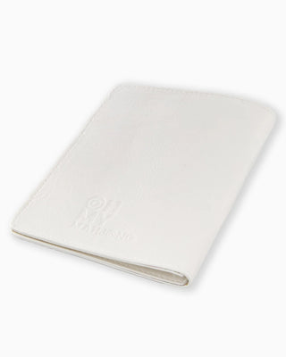 White notebook with a brand logo on a white background