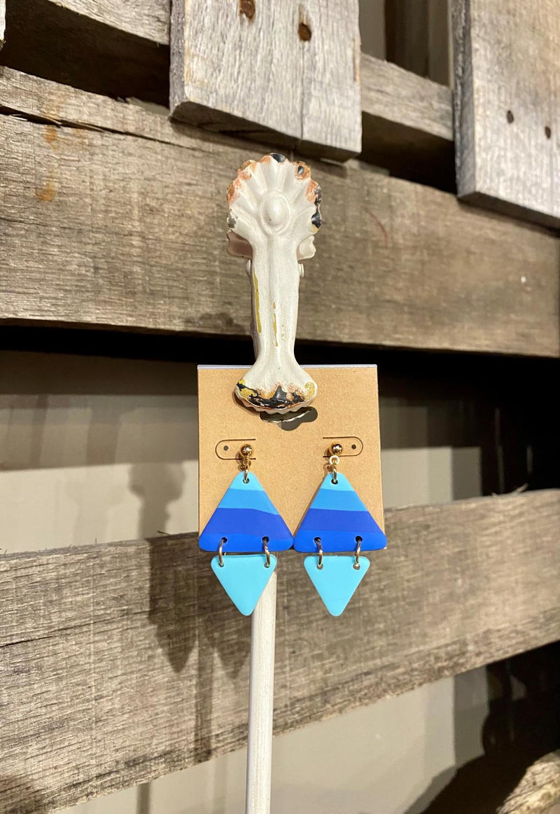 2 Triangle Clay Earring Blue