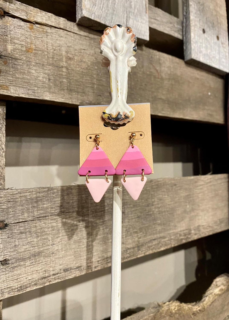 2 Triangle Clay Earring Pink