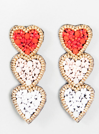 3 Pink/Red Hearts Earring