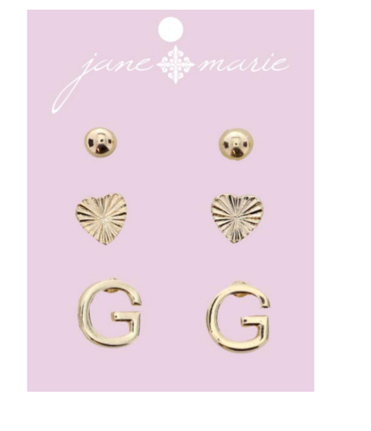3 Set Gold Initial Earring G