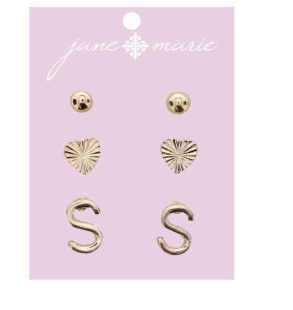 3 Set Gold Initial Earring S