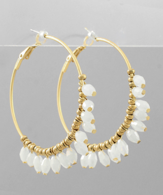 Bead Charm Hoops White